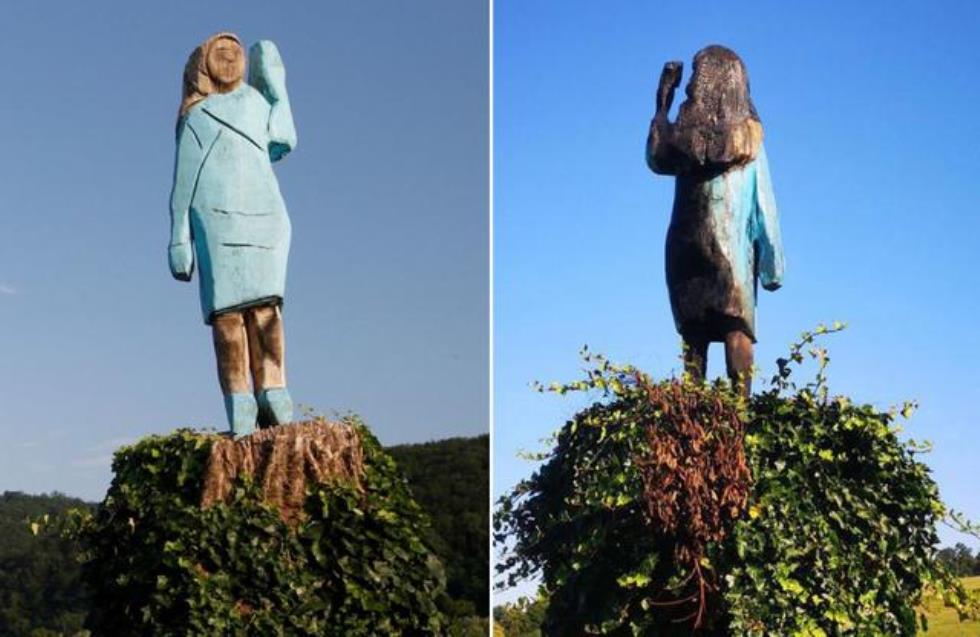 Πανηγύρια με θύμα την... Μελάνια - Πυρπόλησαν άγαλμα της Πρώτης Κυρίας στη Σλοβενία